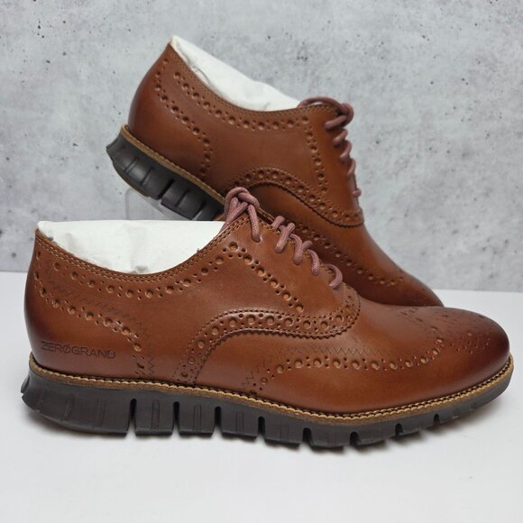New Cole Haan Zerogrand Wing Ox Mens 8.5M British Tan Java Leather Dress Shoes - Picture 1 of 9